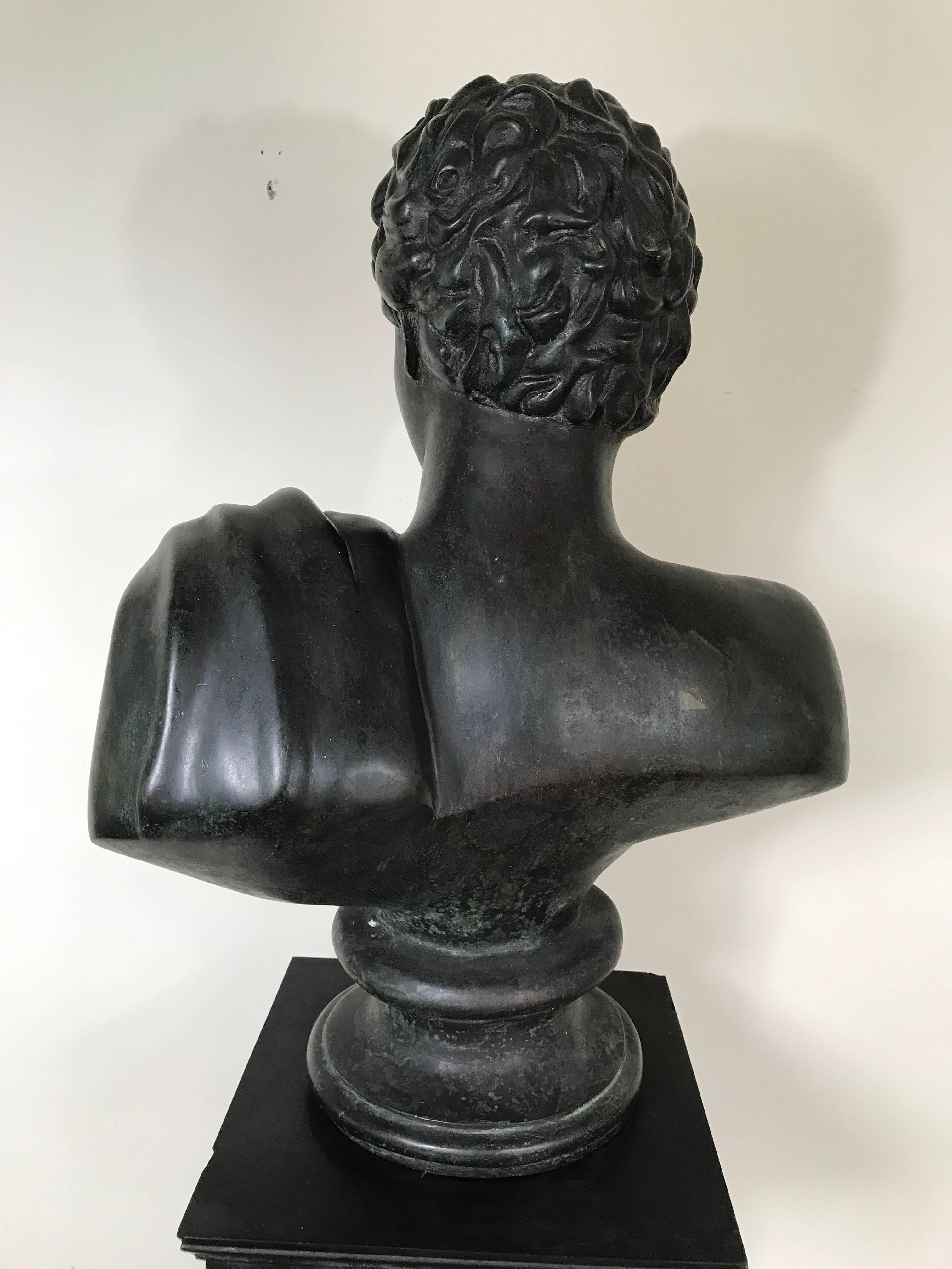 Grand Tour Bronze Bust of Hermes on Marble Pedestal In Excellent Condition In Stockton, NJ