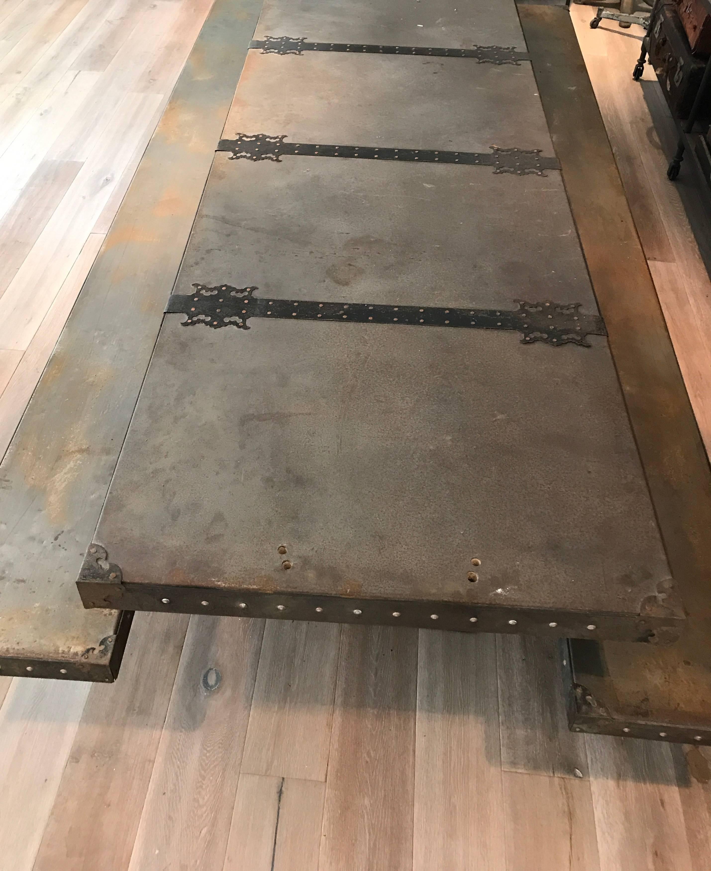 Curated visual reference: Visual Reference: Industrial Steel Banquet Table And Pair Benches For Sale At