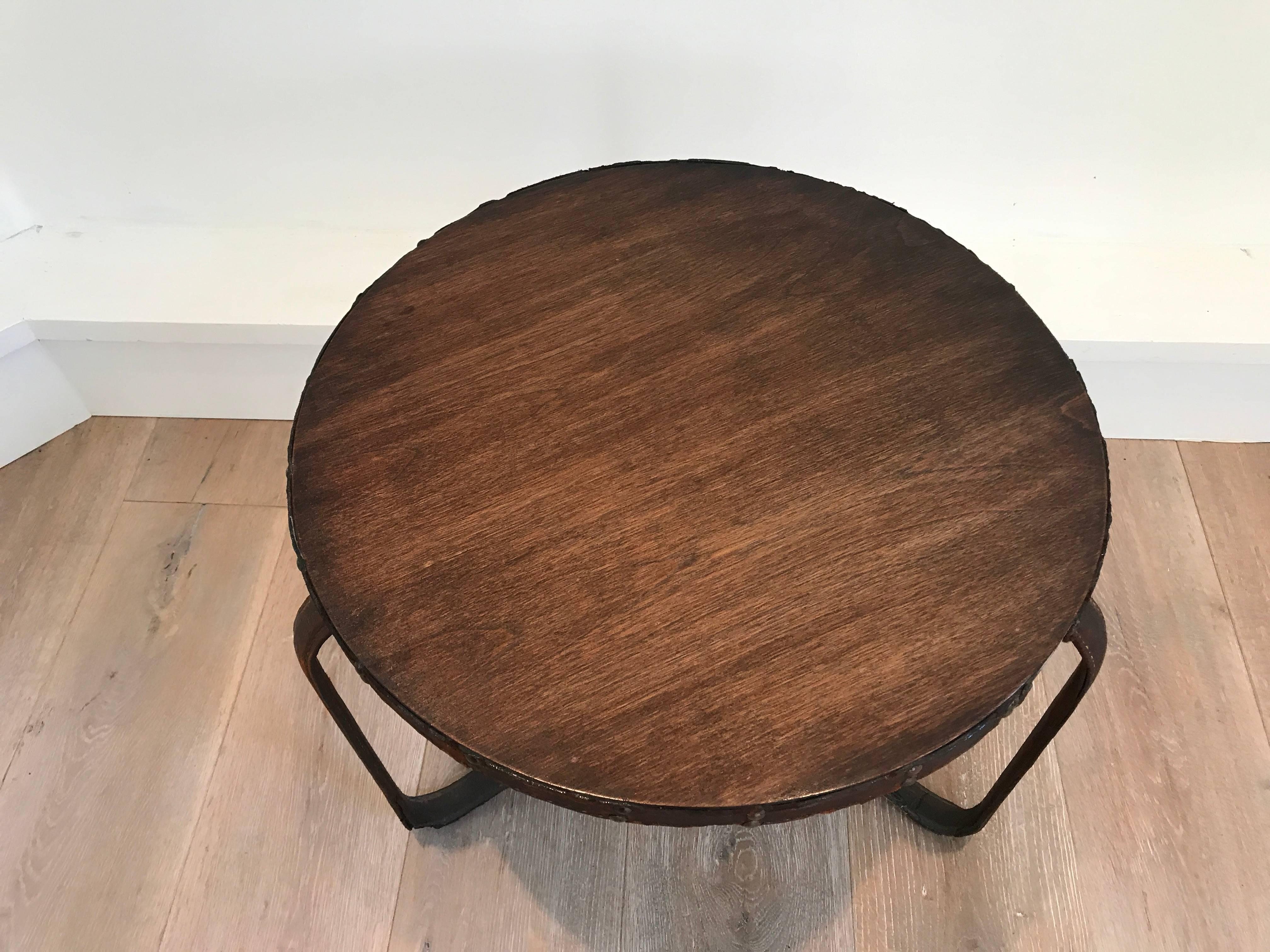Mid-20th Century Jacques Adnet Stitched Leather Table For Sale