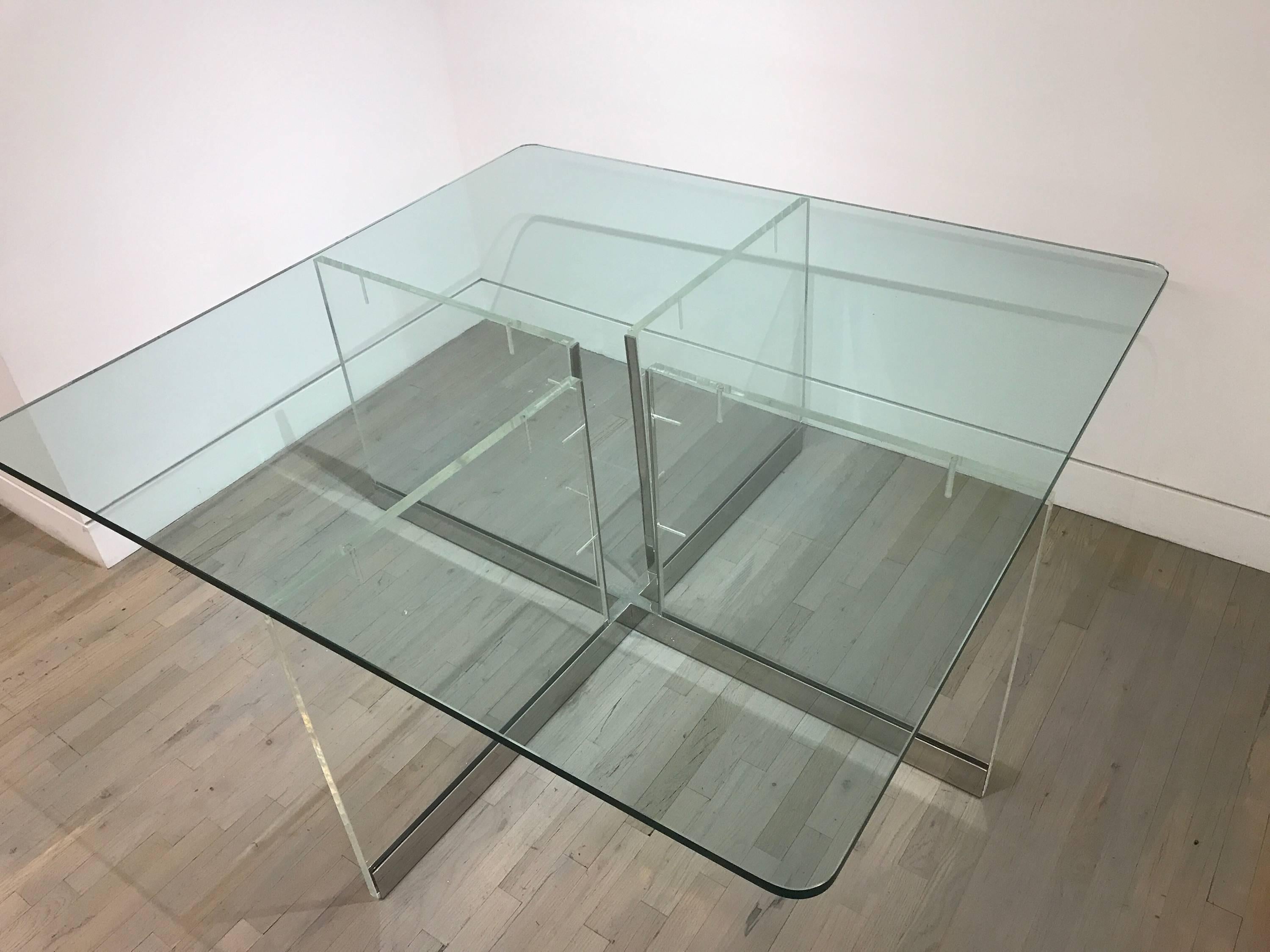 Large Custom Lucite and Chrome Dining Table In Excellent Condition In Stockton, NJ