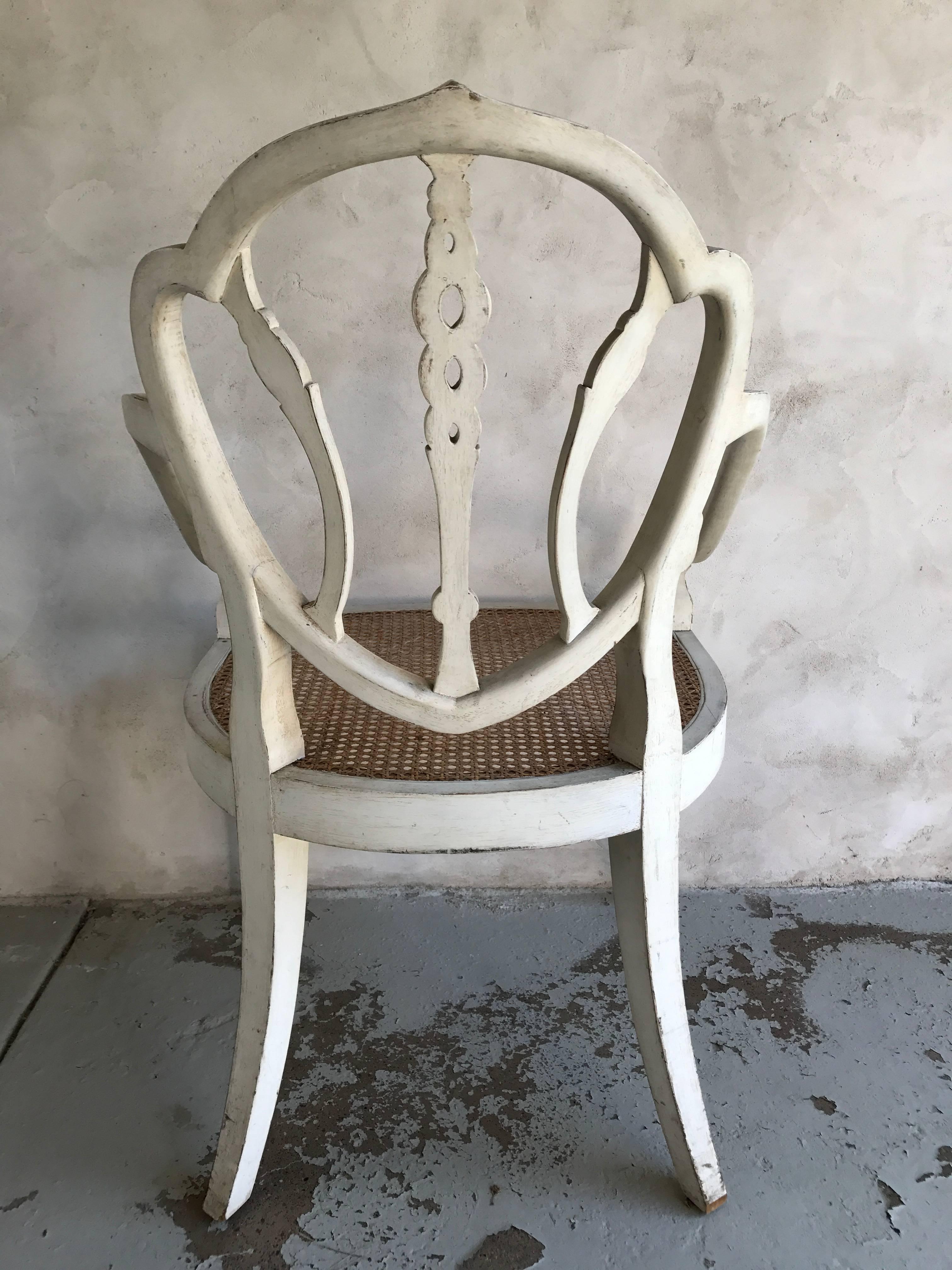 Sheraton Pair of White Washed Armchairs with Cane Seating