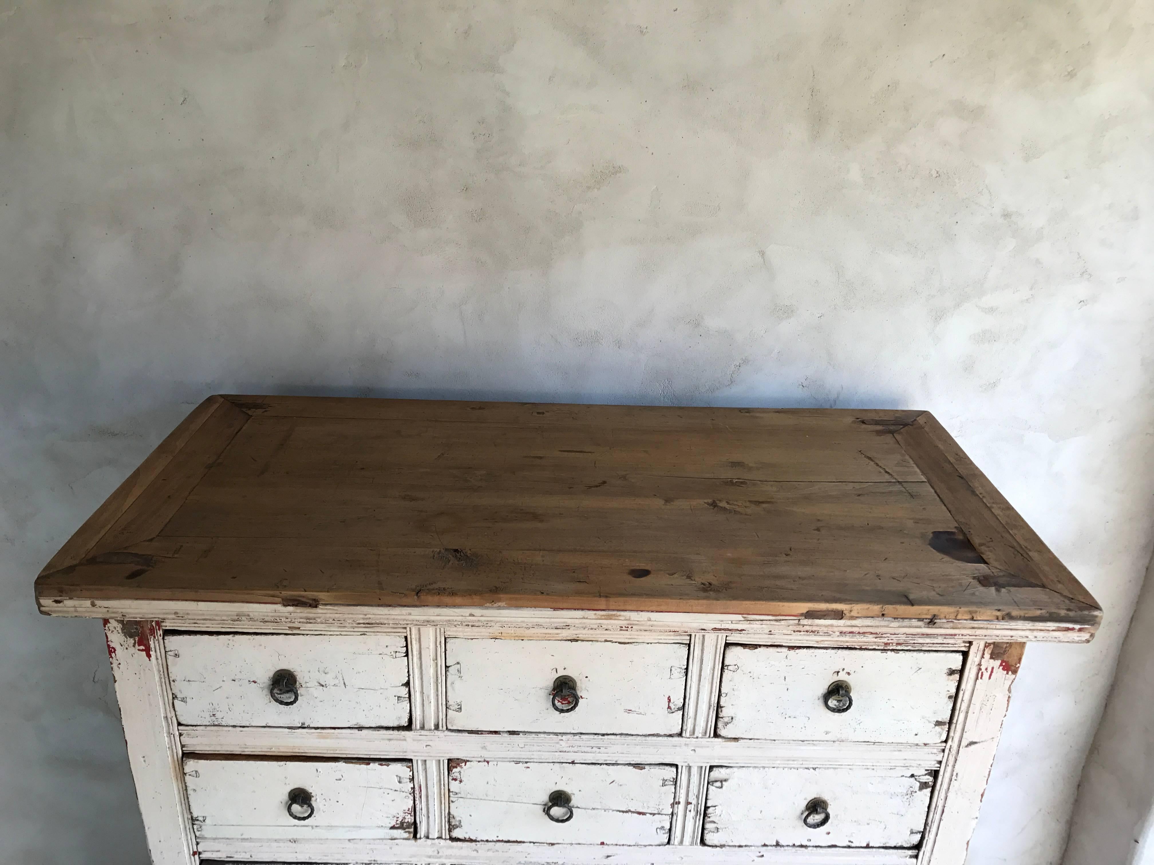 Unknown Primitive 21-Drawer Distress Painted Cabinet