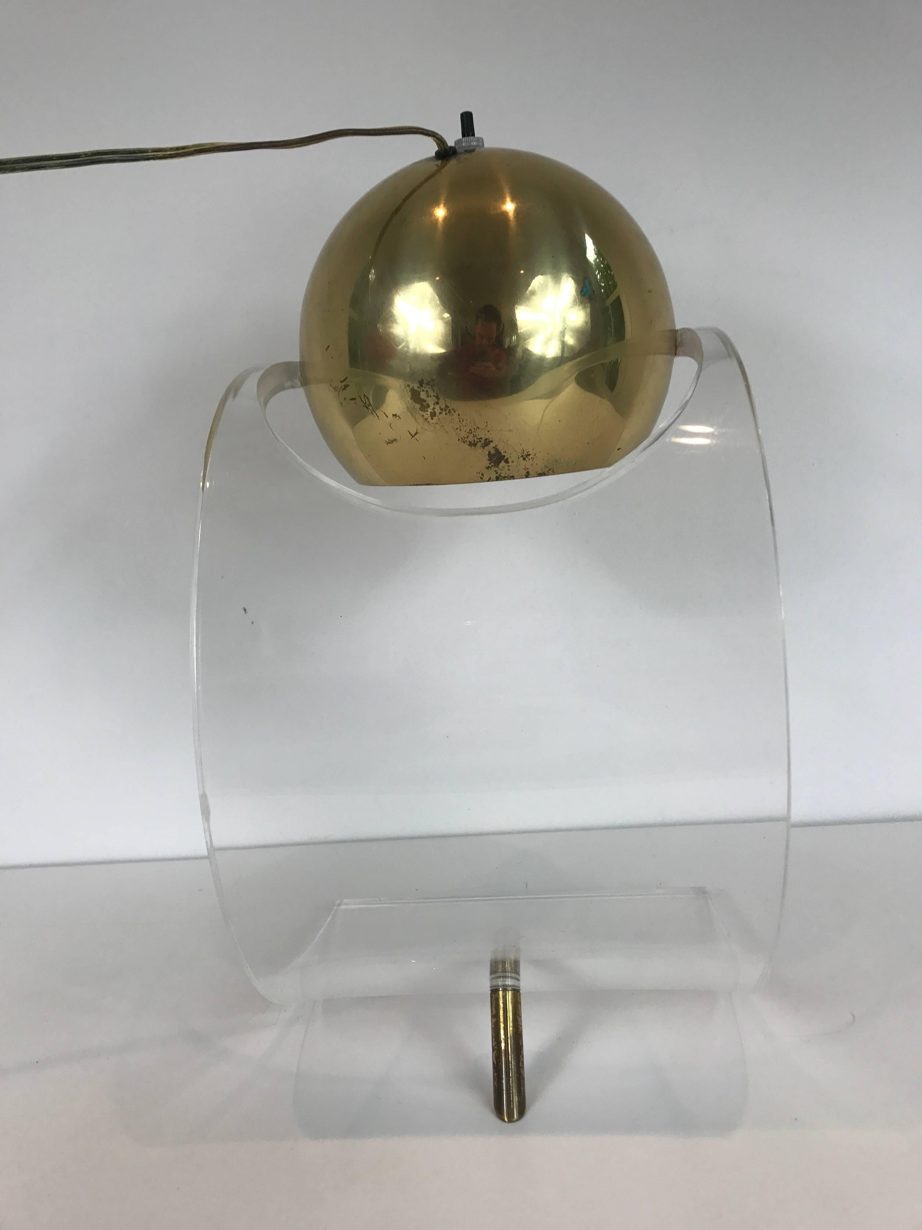 Mid-Century Modern Robert Sonneman Lucite and Brass Desk Lamp