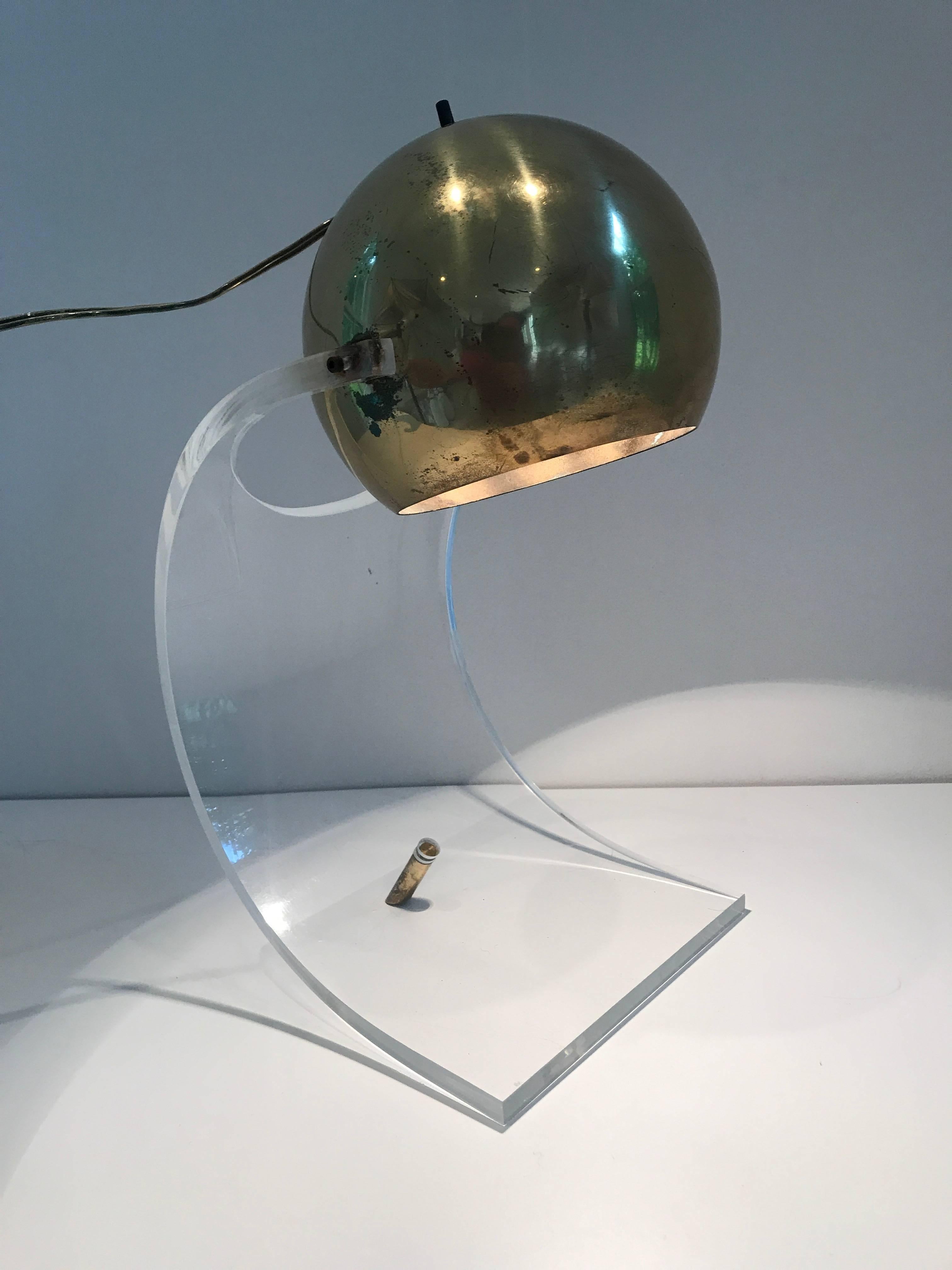 Mid-20th Century Robert Sonneman Lucite and Brass Desk Lamp