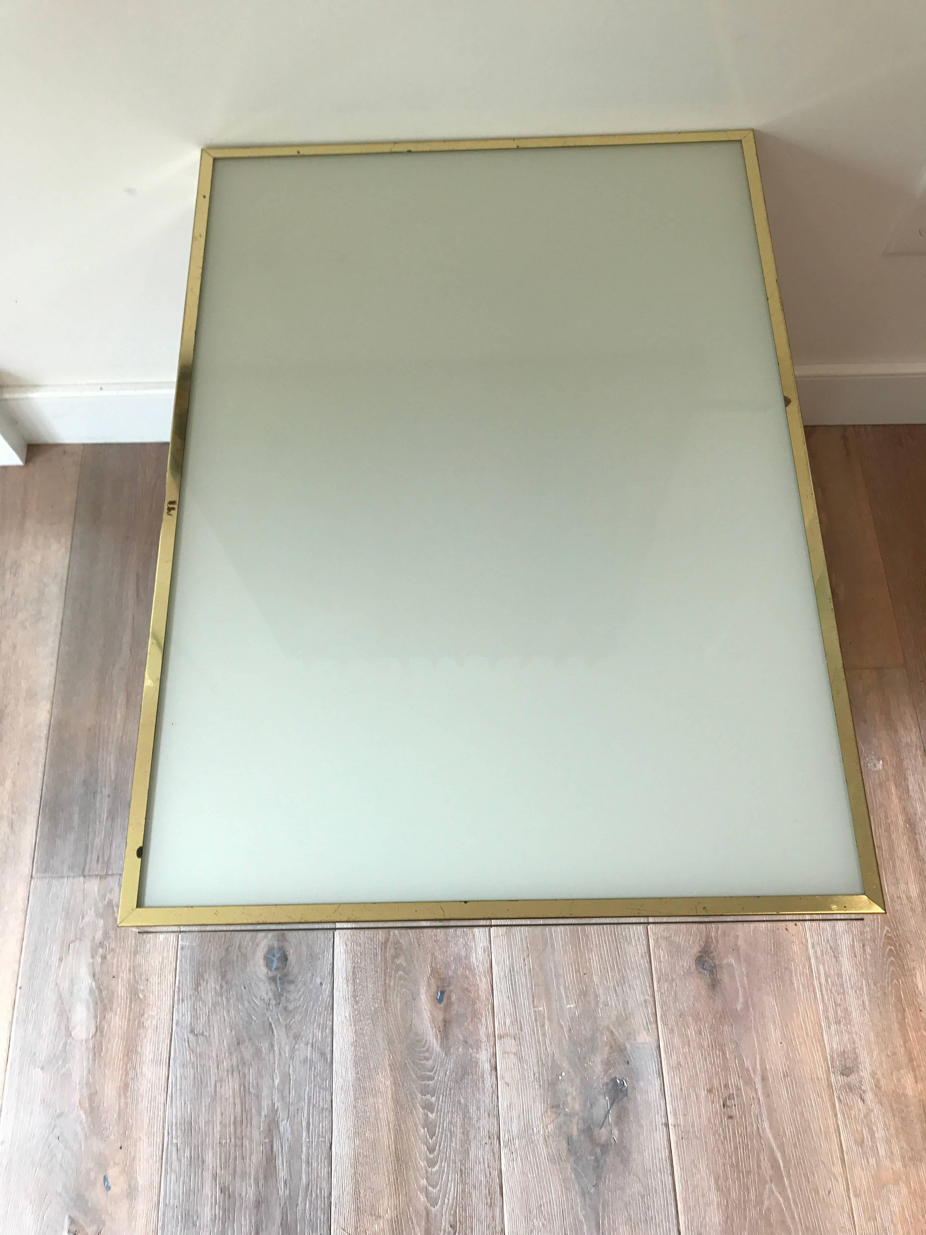 White Glass and Brass Table by Rougier In Good Condition In Stockton, NJ