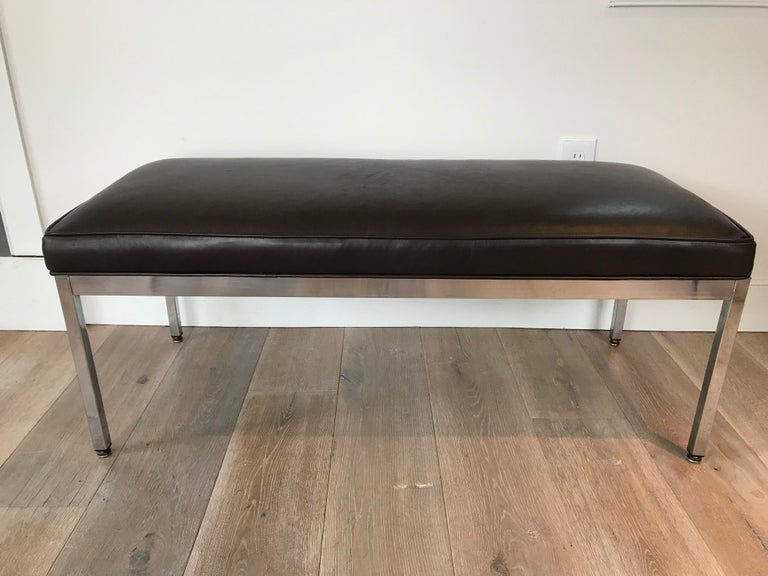 Leather Upholstered Chrome Bench at 1stdibs