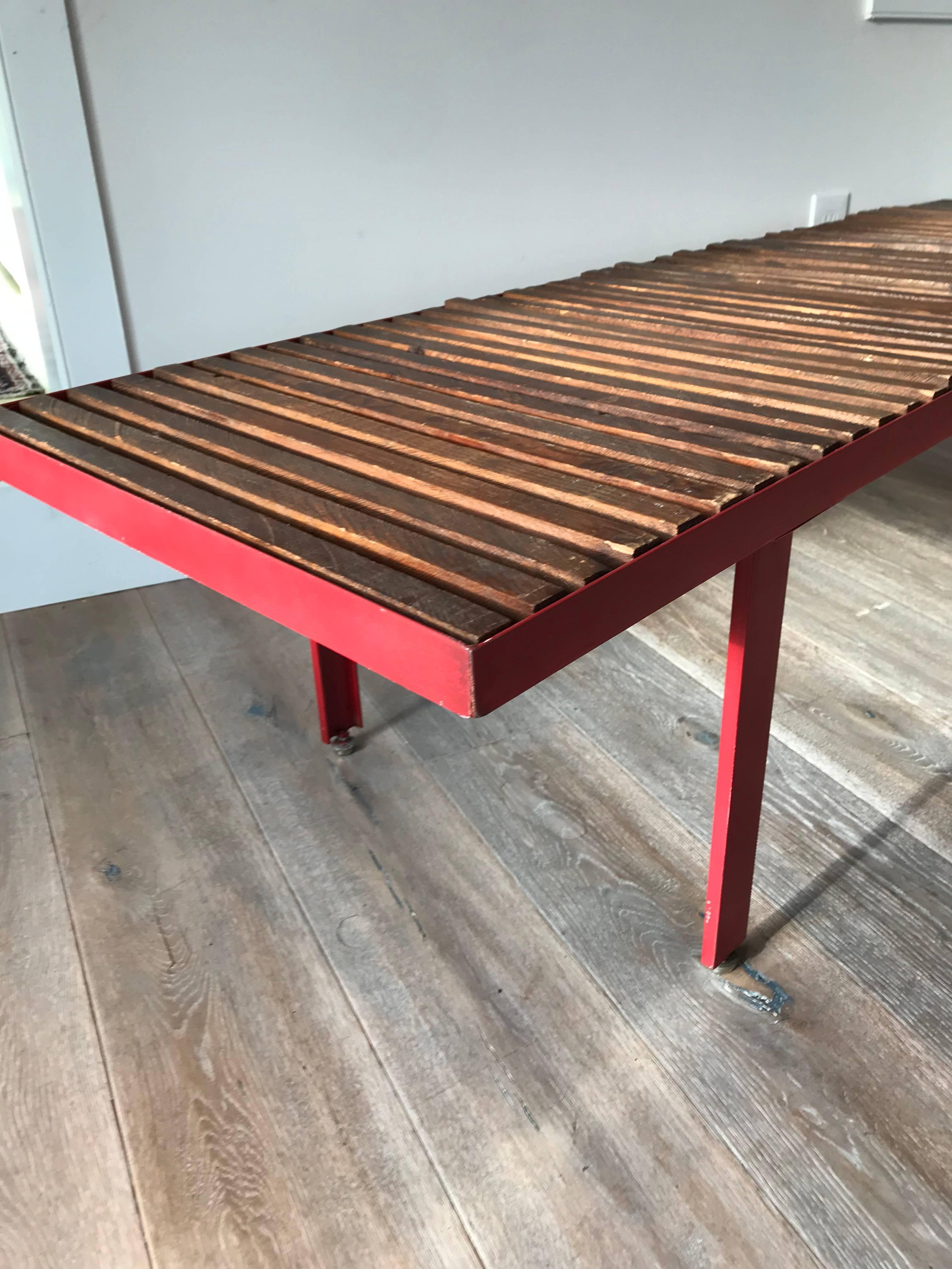 Mid-Century Modern French Slatted Bench For Sale
