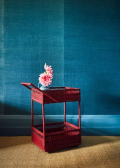 Handwoven Wicker Bar Cart in Balmoral Red