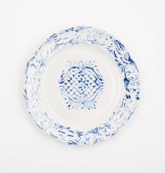 Hand-Printed Blue and White Tribal Dinner Plates, Set of Four