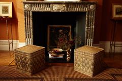 Pair of Moroccan Wicker Stools with Cord Decorations, Set of Two