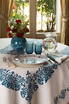 Large Blue Hand-Painted Floral Vase