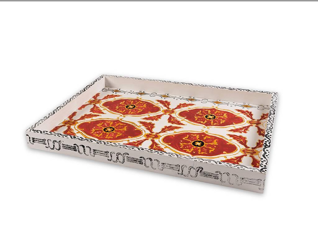 Hungarian Hand-Painted White Wooden Tray For Sale