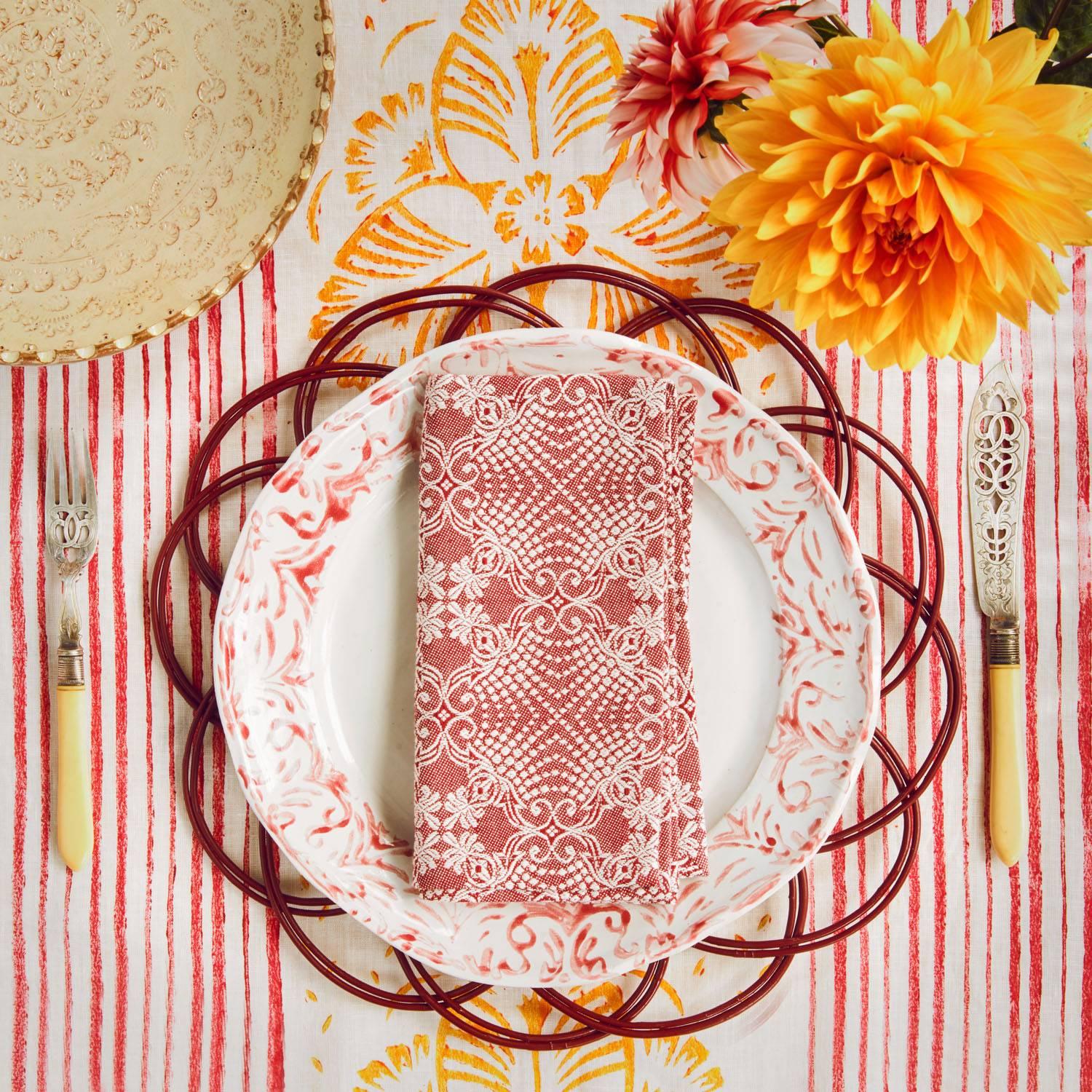 Romanian Handwoven Wicker Placemats in Balmoral Red, Set of Four For Sale
