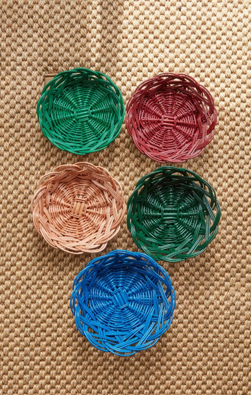 Contemporary Handwoven Wicker Mini Bread Baskets in Balmoral Red, Set of Four For Sale