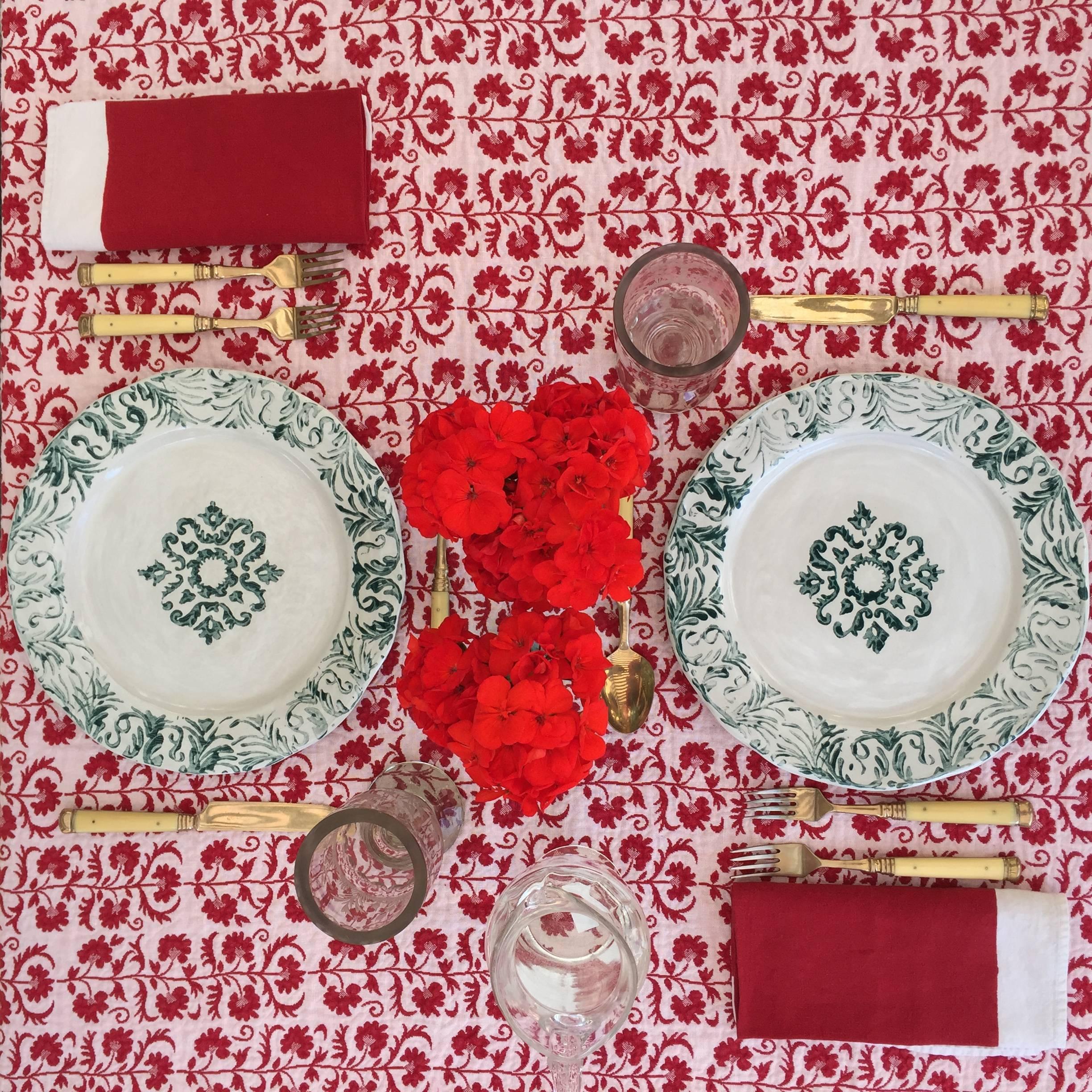 Italian Squared Tablecloth with a Suzani Patterns For Sale