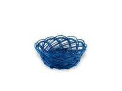 Handwoven Wicker Mini Bread Baskets in Bright Blue, Set of Four