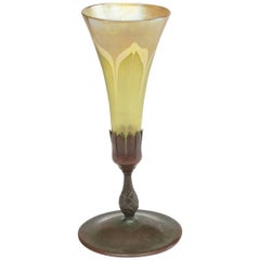 Tiffany Studios Pulled Feather Trumpet Vase, Bronze Base, circa 1910