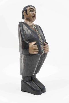 Folk Art Painted Man Wooden Sculpture