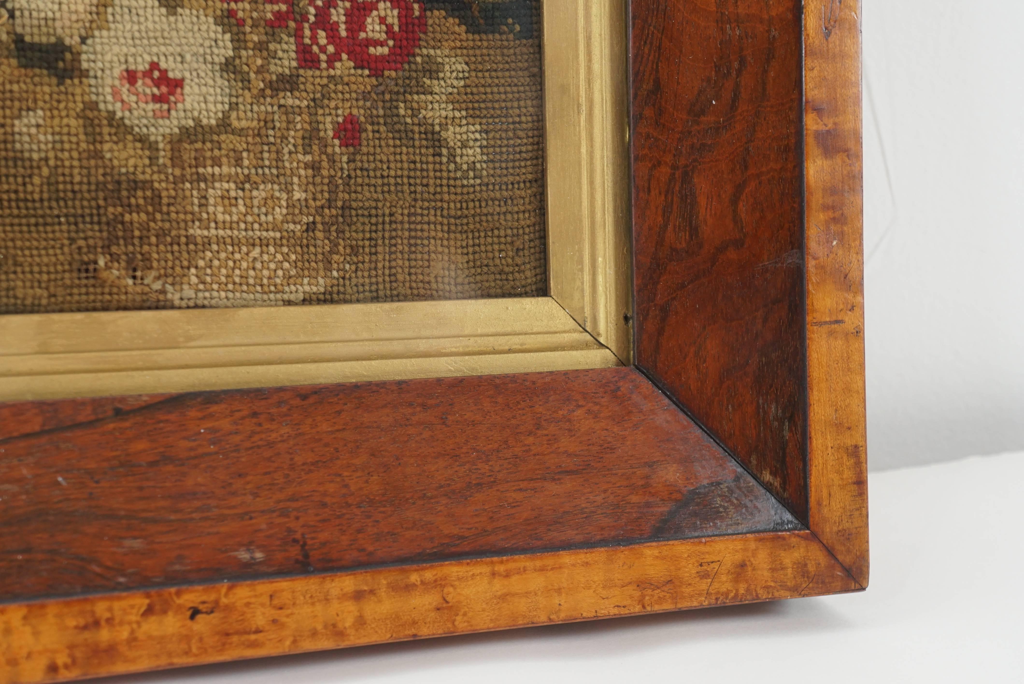 Victorian Framed 19th Century Needlepoint in Mahogany Frame For Sale