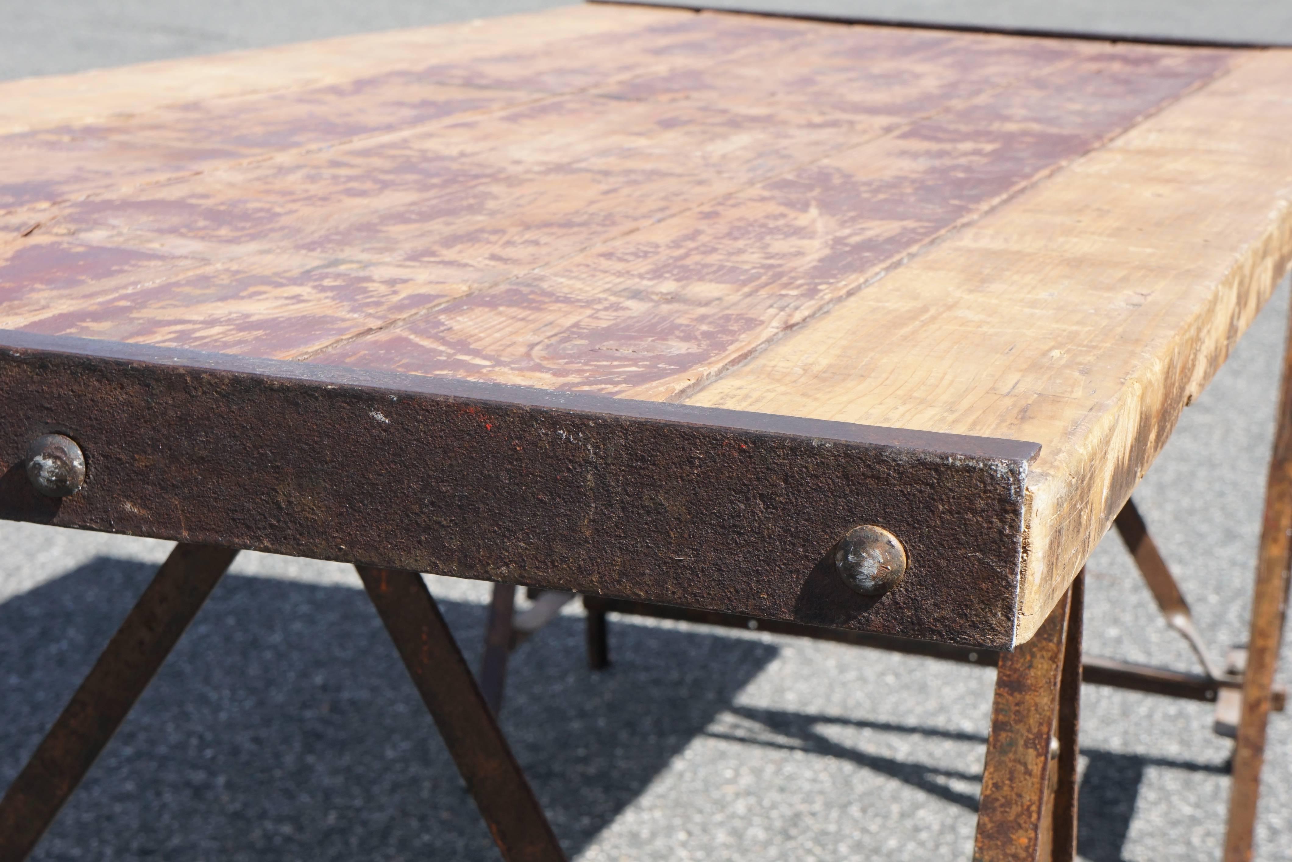 American Industrial Table on Saw-Horse Legs For Sale