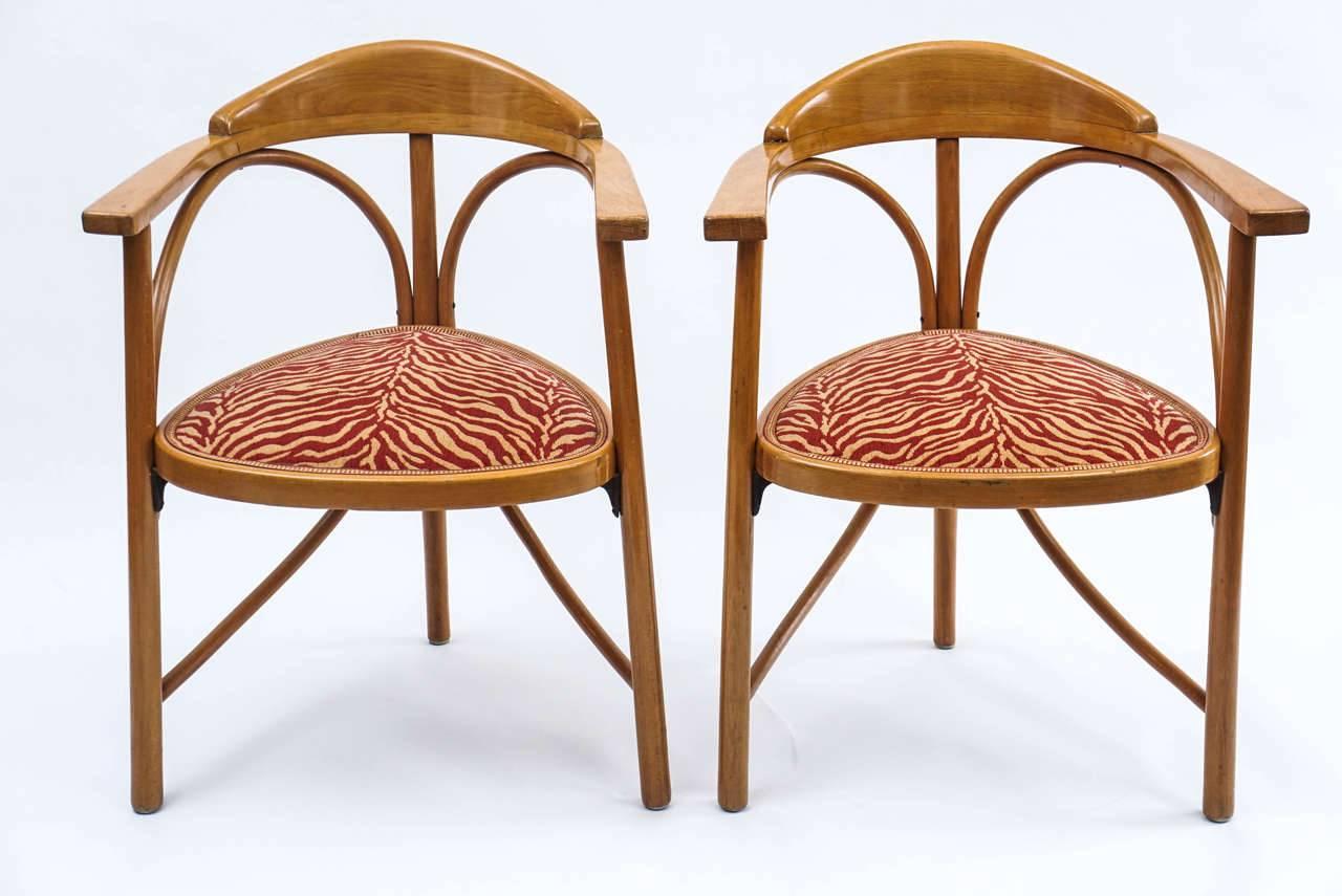 Vienna Secession Pair of Secessionist Armchairs, Animal Motif Upholstery For Sale