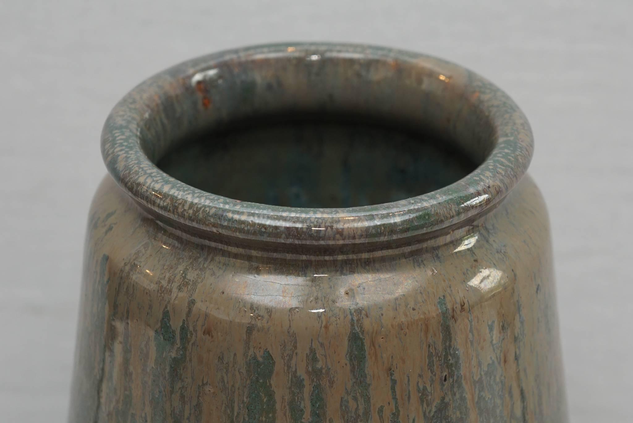 Unknown Ceramic Floor Vase in Blues, Browns and Grays, 1980s For Sale