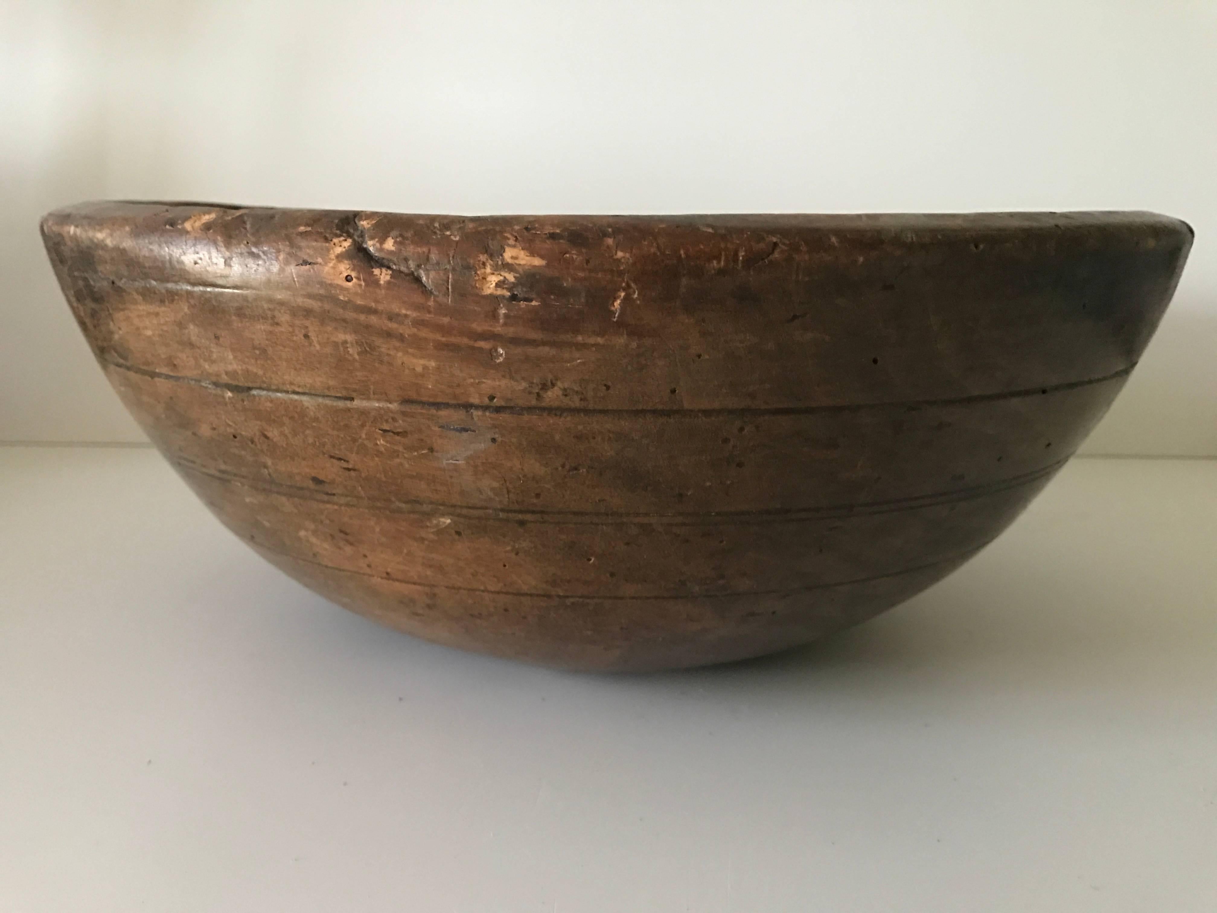 18th-19th Century Large Swedish Wooden Bowl with Fantastic Patina For Sale 2