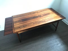 1960 Swedish or Danish Two-Tone Rosewood Coffee Table with Extended Trays