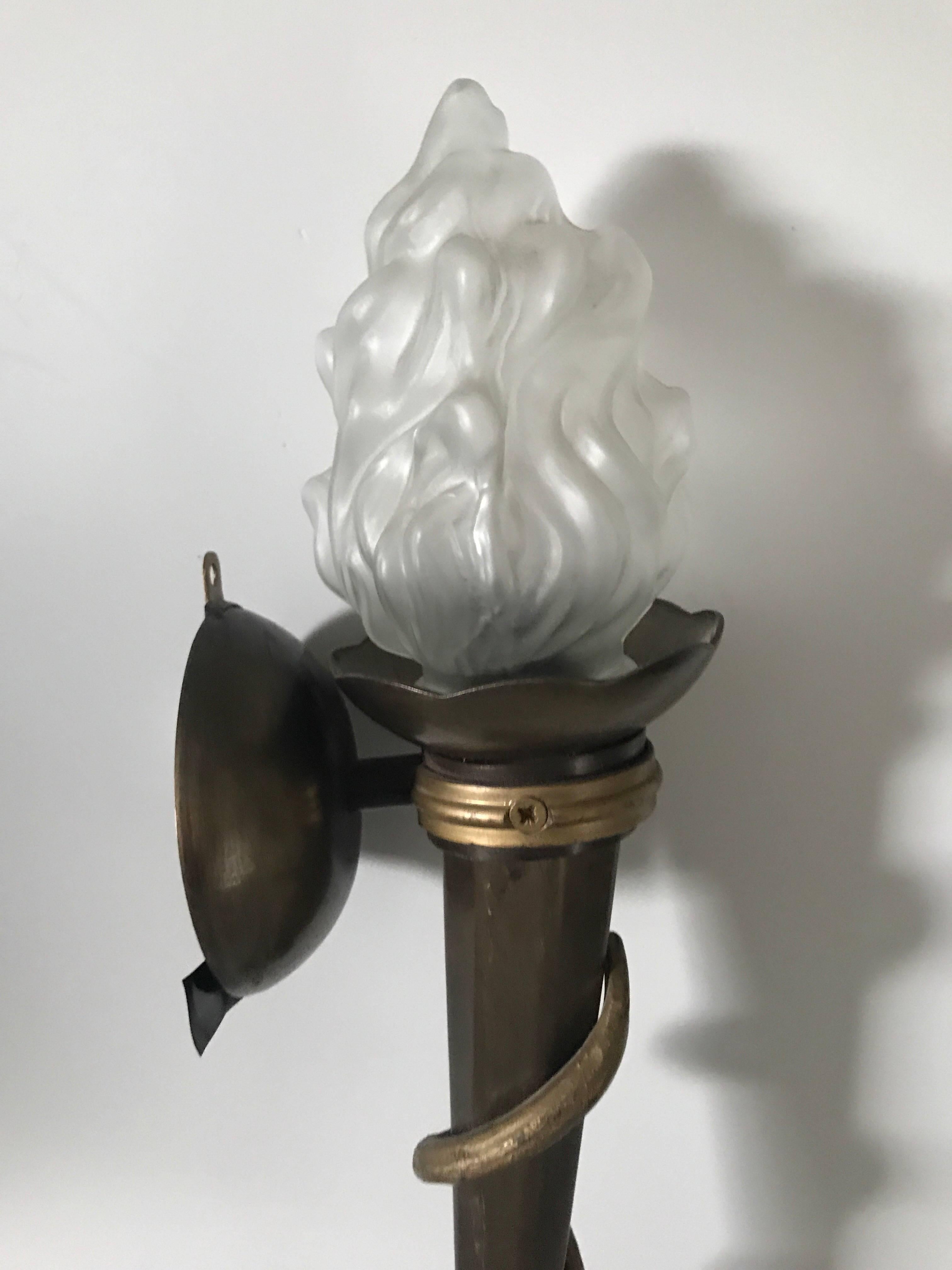 Two Pair of Rare Large Swedish Art Deco Torch Wall Sconces Totally Four Pieces In Excellent Condition For Sale In Drottningholm, SE