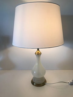 Pair of Swedish Svenskt Tenn Opaline Glass and Brass Table Lamps by Josef Frank