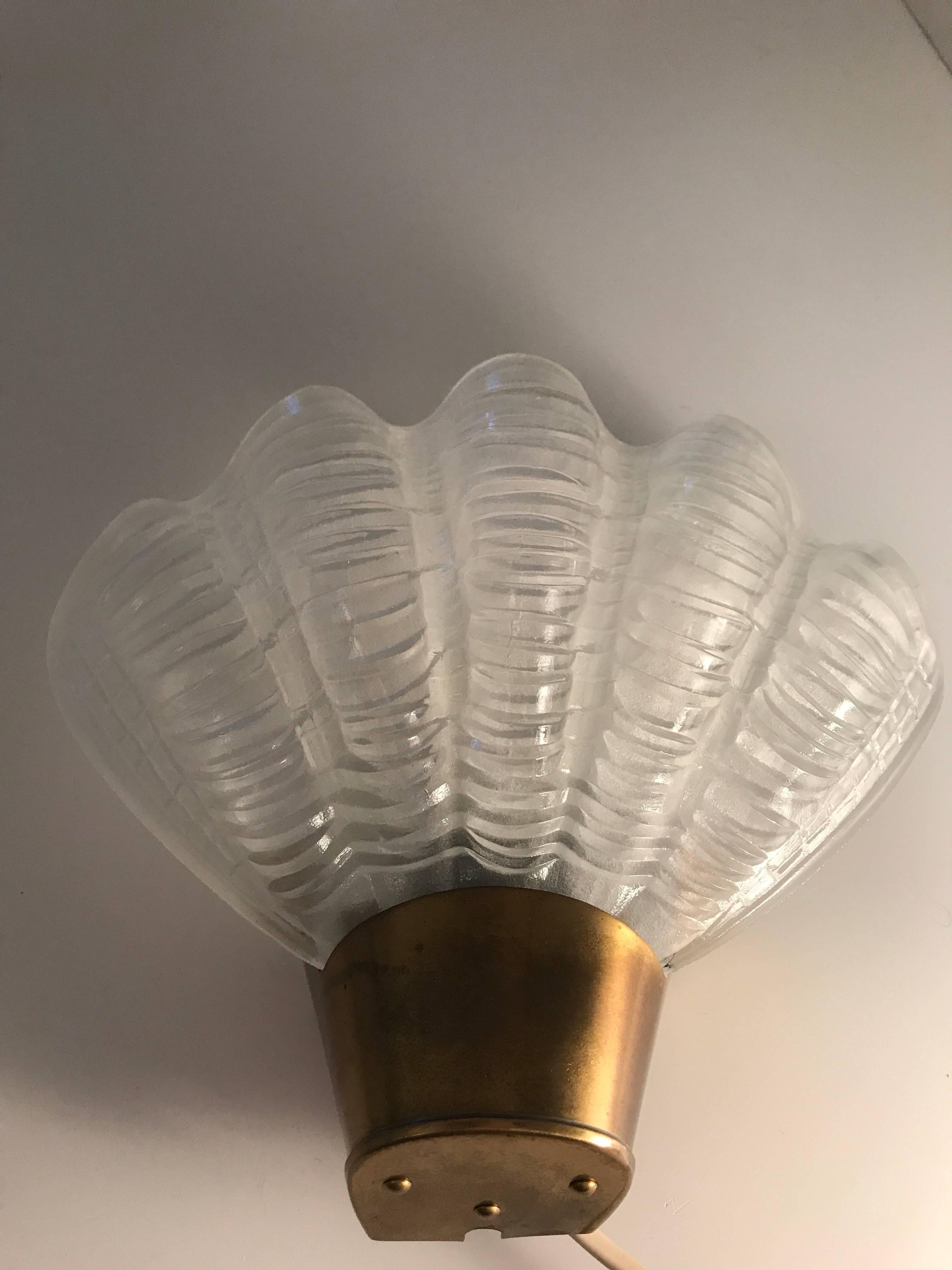 Pair of 1940 Swedish ASEA Brass and Glass Wall Sconce 