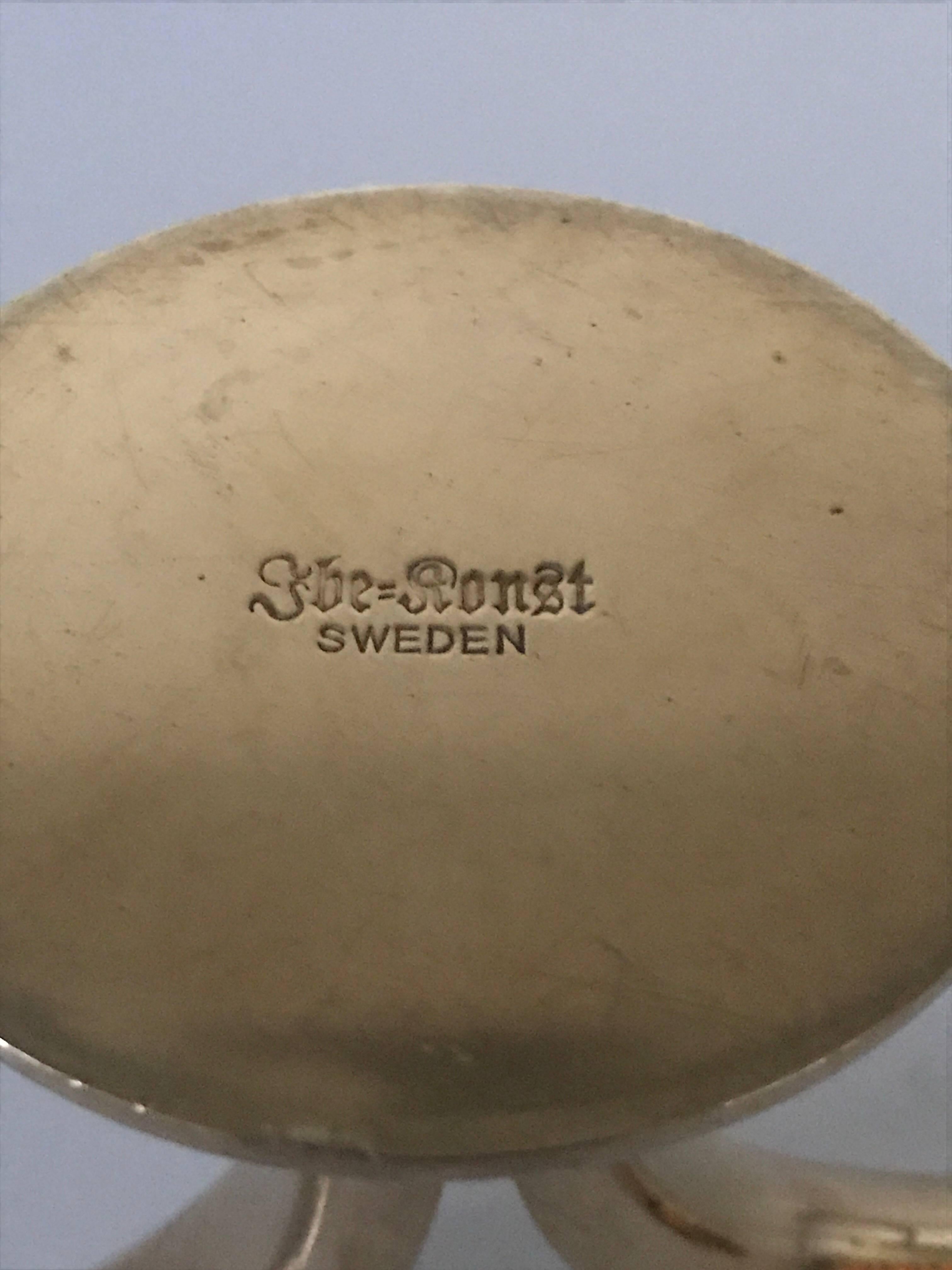 Pair of 1950 Swedish Brass Candleholders Liljan, Ivar Ålenius Björk, Ystad Metal In Excellent Condition For Sale In Drottningholm, SE