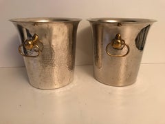 Pair of Hammered Swedish Silver Plate and Brass Champagne Wine Coolers