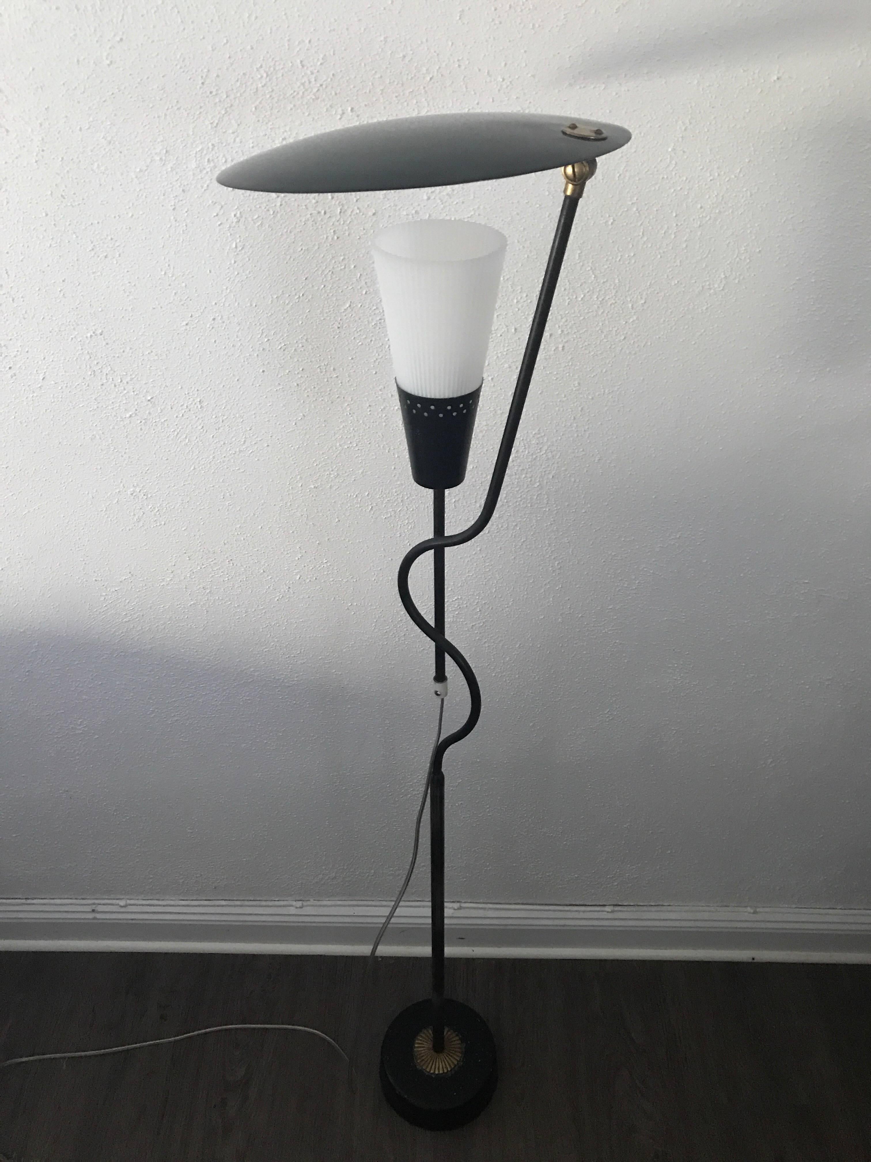 Swedish Floor Lamp Reflector Type Acrylic Plastic Shade and Metal In Good Condition For Sale In Drottningholm, SE