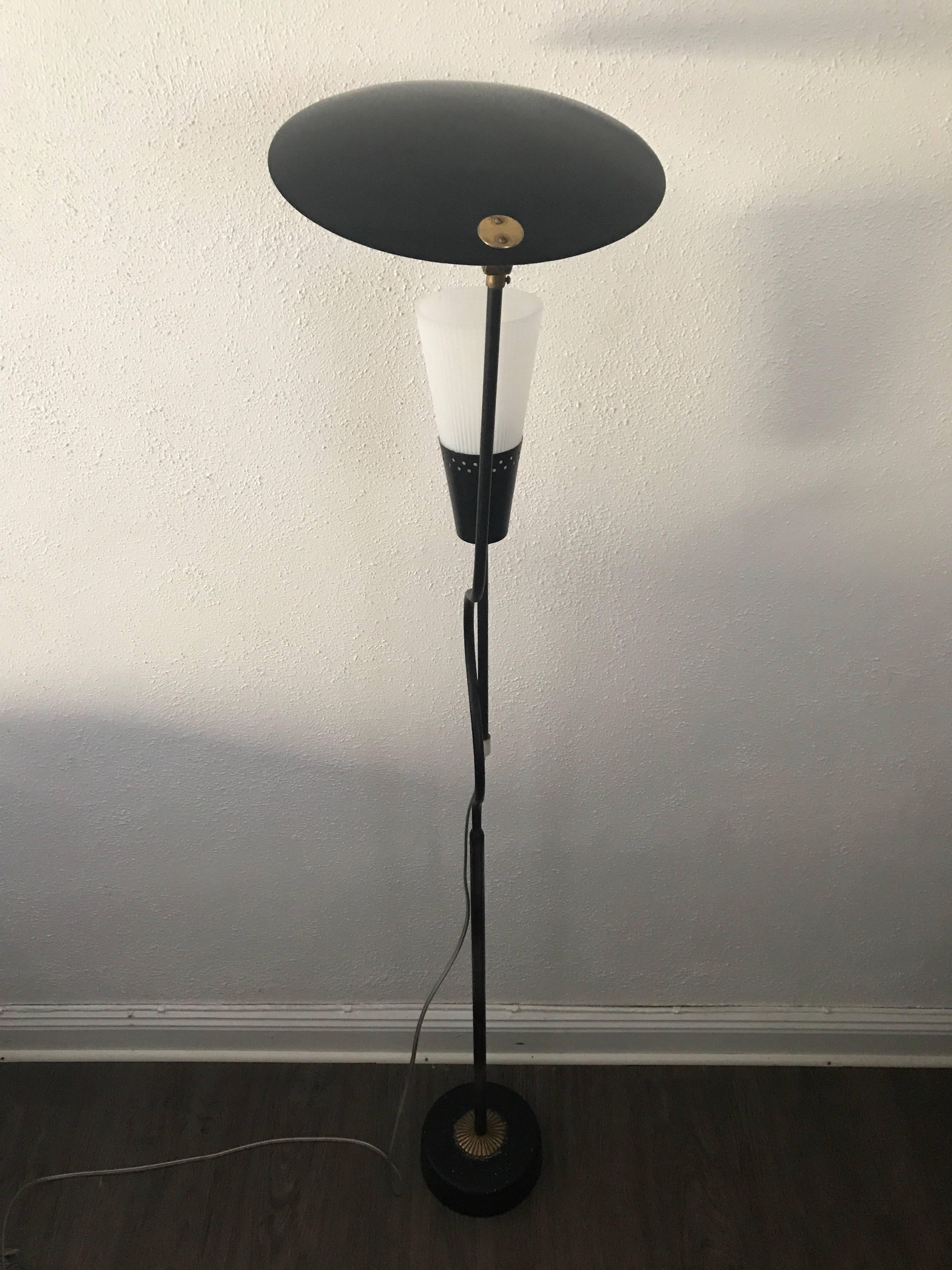 Mid-20th Century Swedish Floor Lamp Reflector Type Acrylic Plastic Shade and Metal For Sale