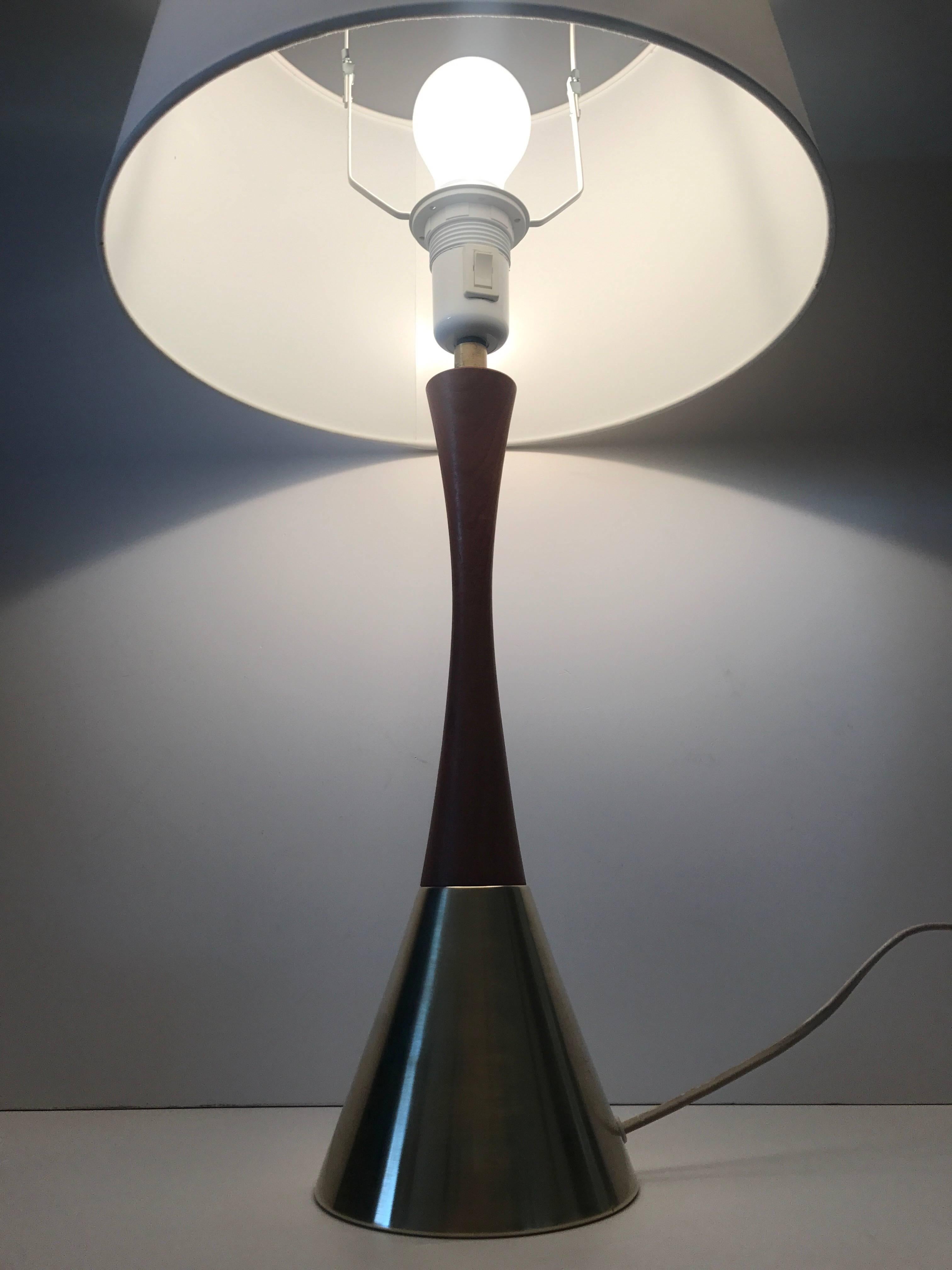 Scandinavian Modern Pair Rare Large Swedish Bergboms B-06 Teak and Brass Table Lamp 1955 For Sale