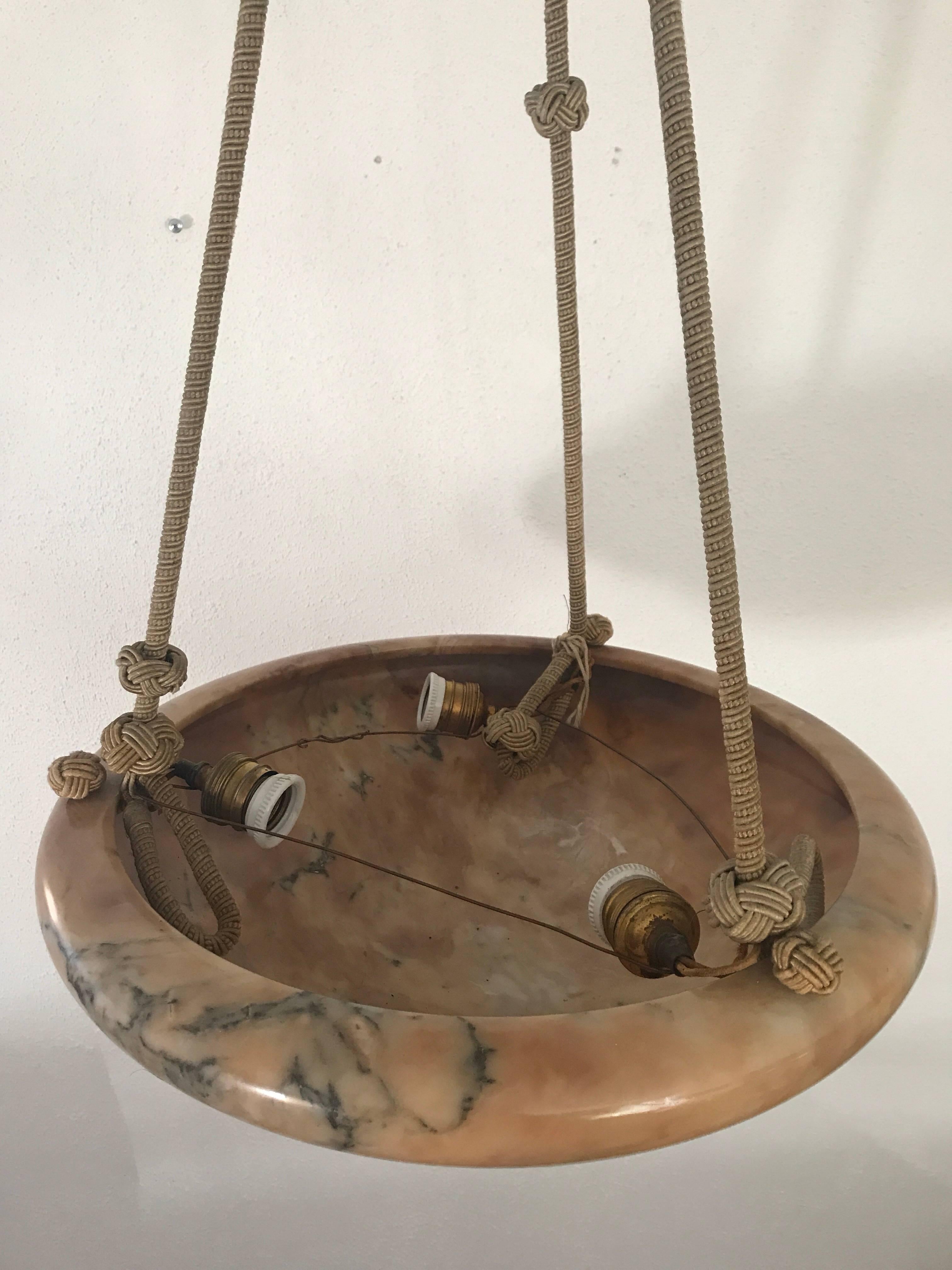 Swedish Art Nouveau Jugendstil Carved Alabaster Pendant Lamp Chandelier For Sale 1