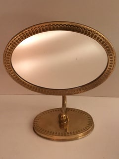 Swedish Brass Oval Shape Table Mirror, 1950