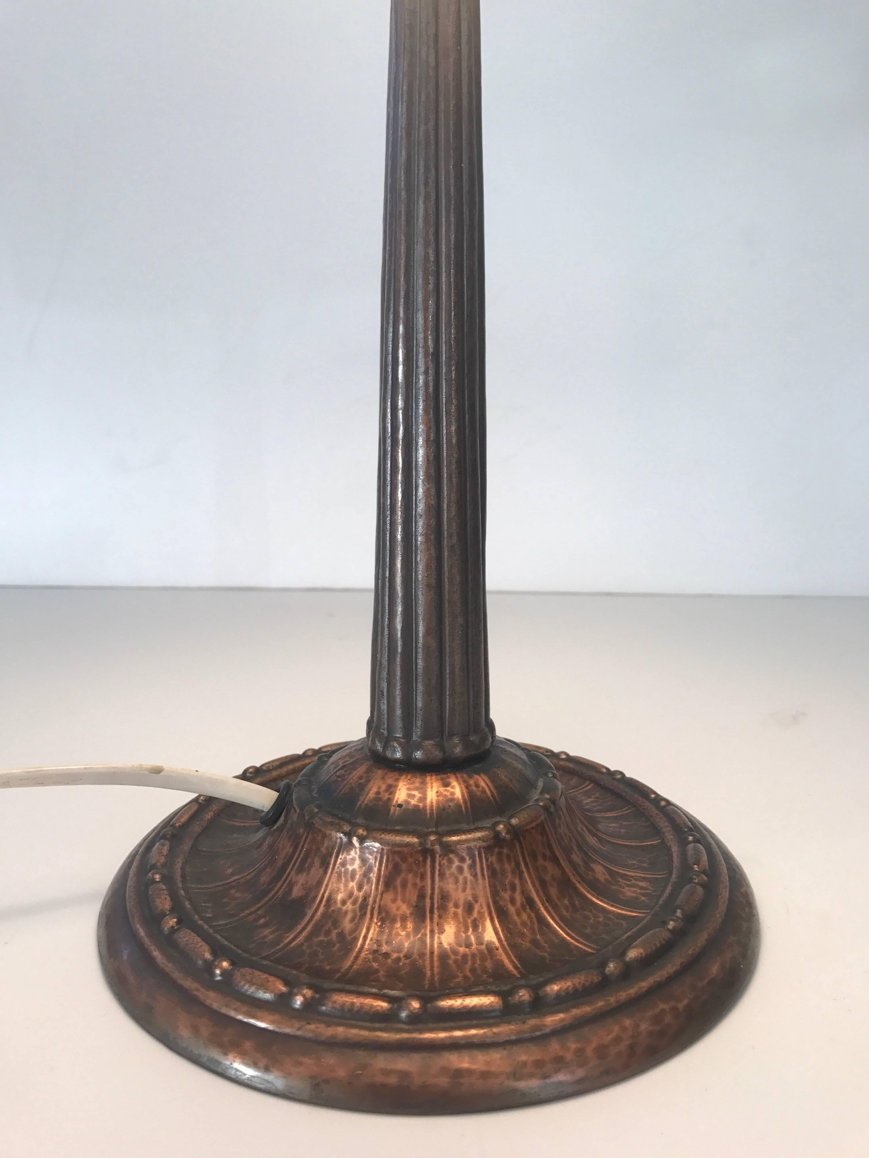 Swedish Art Nouveau Jugendstil 1920 Copper and Glass Table Lamp 1