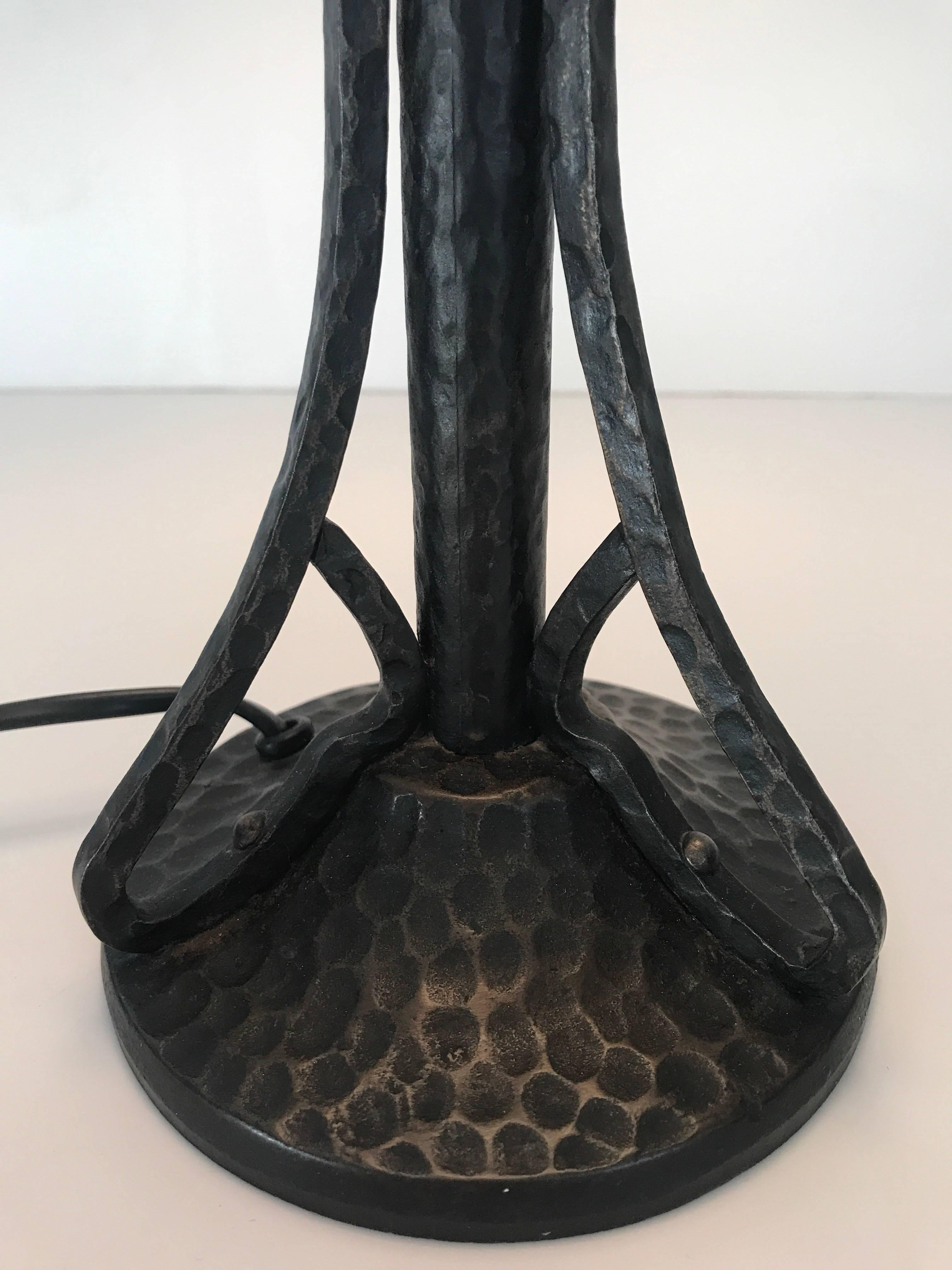 Blown Glass Swedish Art Nouveau Jugendstil 1915 Wrought Irion and Glass Table Lamp For Sale
