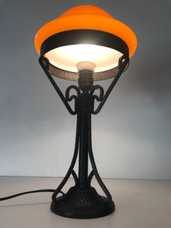 Swedish Art Nouveau Jugendstil 1915 Wrought Irion and Glass Table Lamp