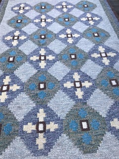 Swedish Traditional Röllakan Rug, 1950 Wool Carpet Wool Kelim