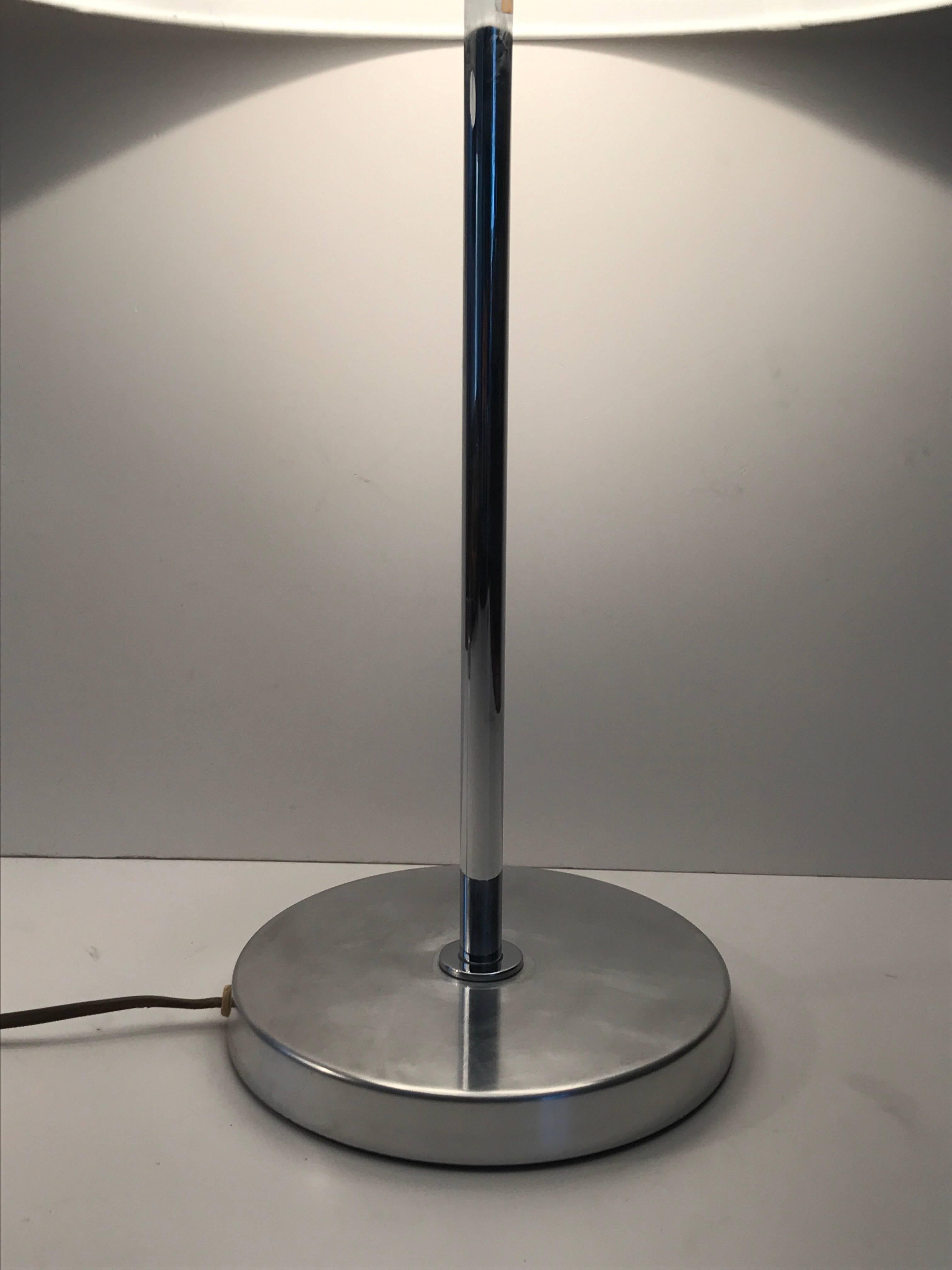 Polished Pair of Swedish Bergboms Steel Table Lamps, 1955 For Sale