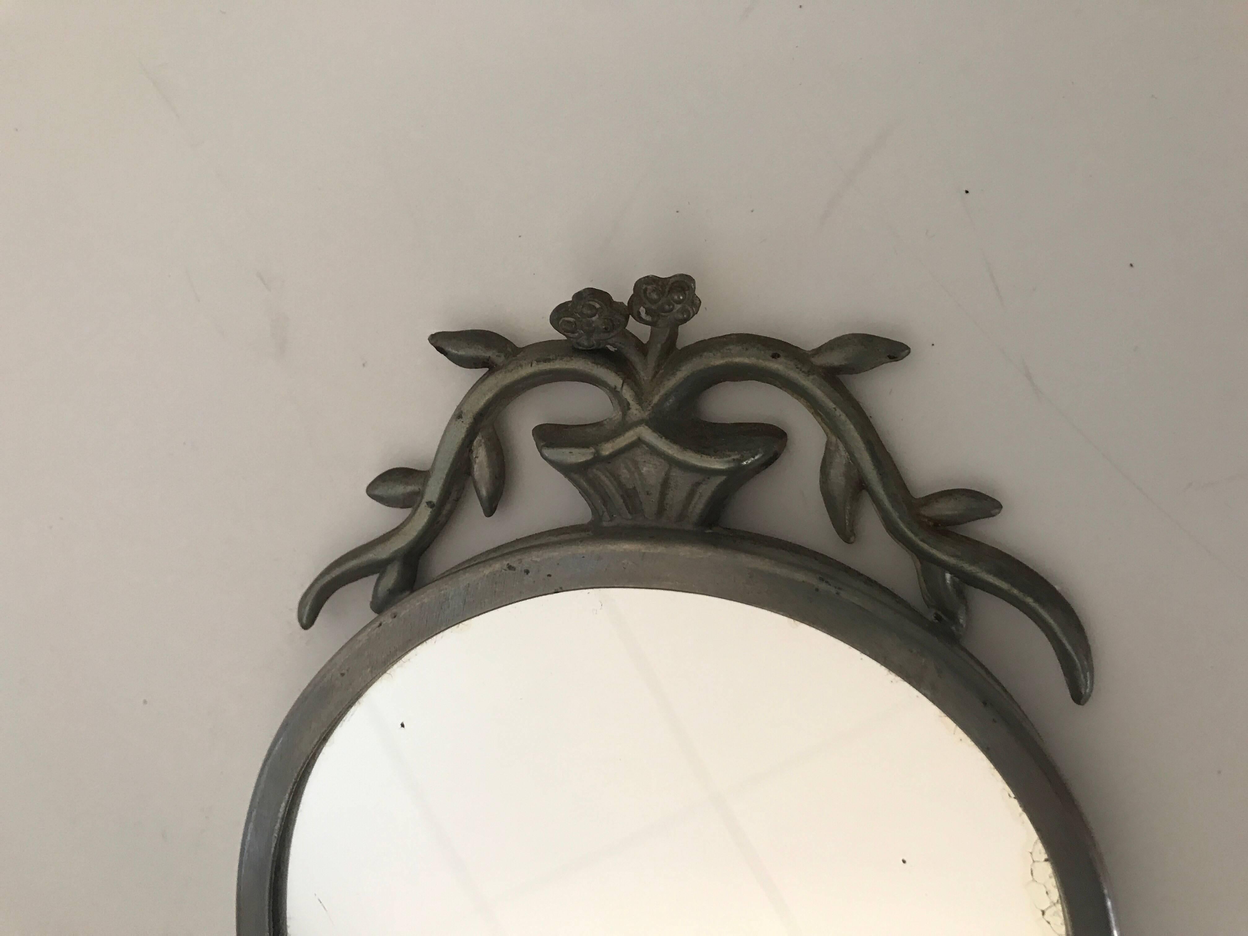 Pair of Swedish Grace Pewter Mirror Candle Sconces by Nils Fougsted Svenskt Tenn In Good Condition For Sale In Drottningholm, SE