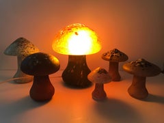 Group Swedish Blown Glass Mushroms and a Table Lamp Made by Monica Bäckström