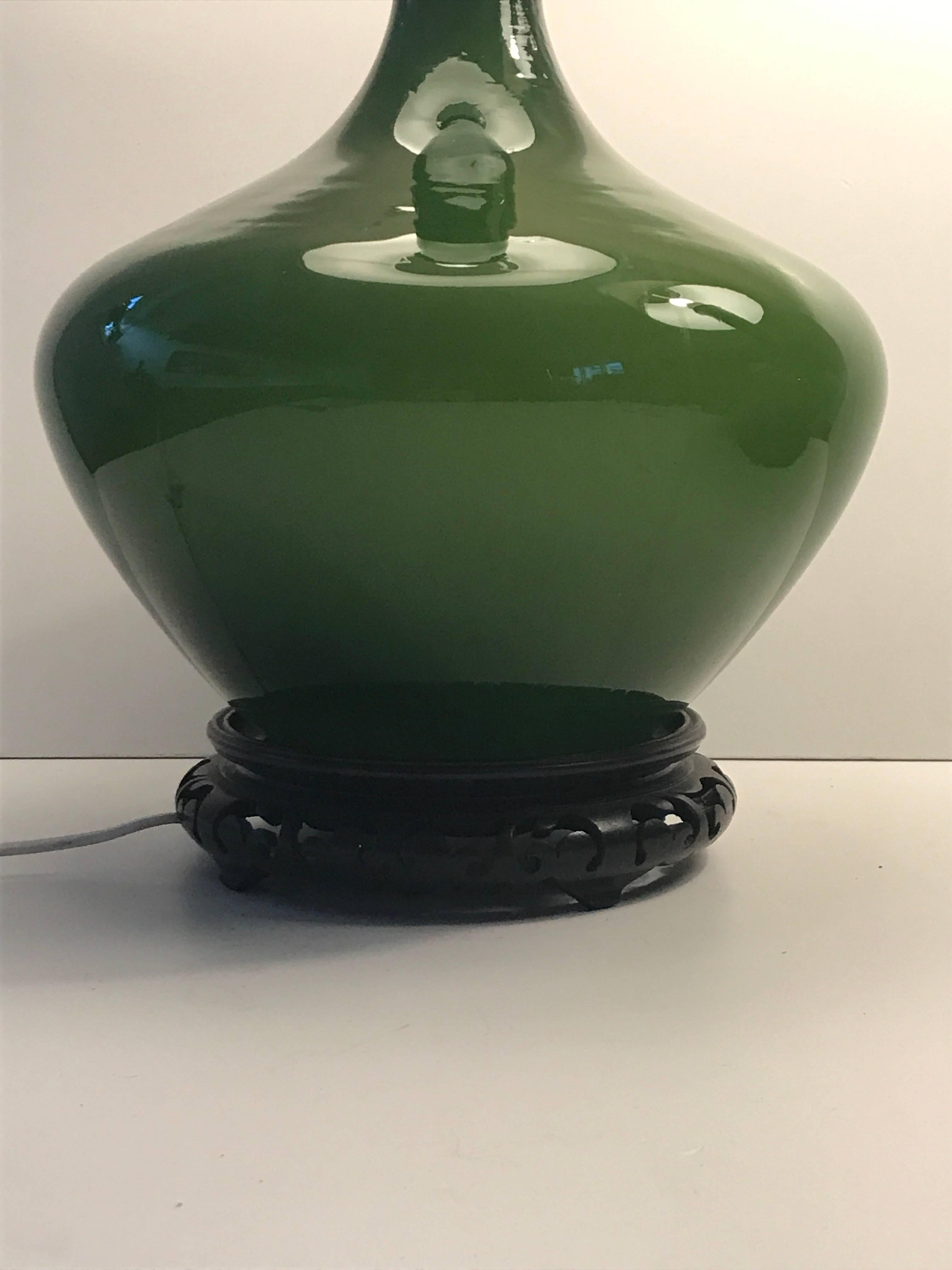 Rare Very Large Swedish Orrefors Pair of Green Opaline Glass Table Lamps, 1950 In Excellent Condition For Sale In Drottningholm, SE