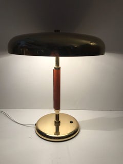 Large Very Rare Swedish Brass and Leather Table Lamps by Örsjö Industri AB