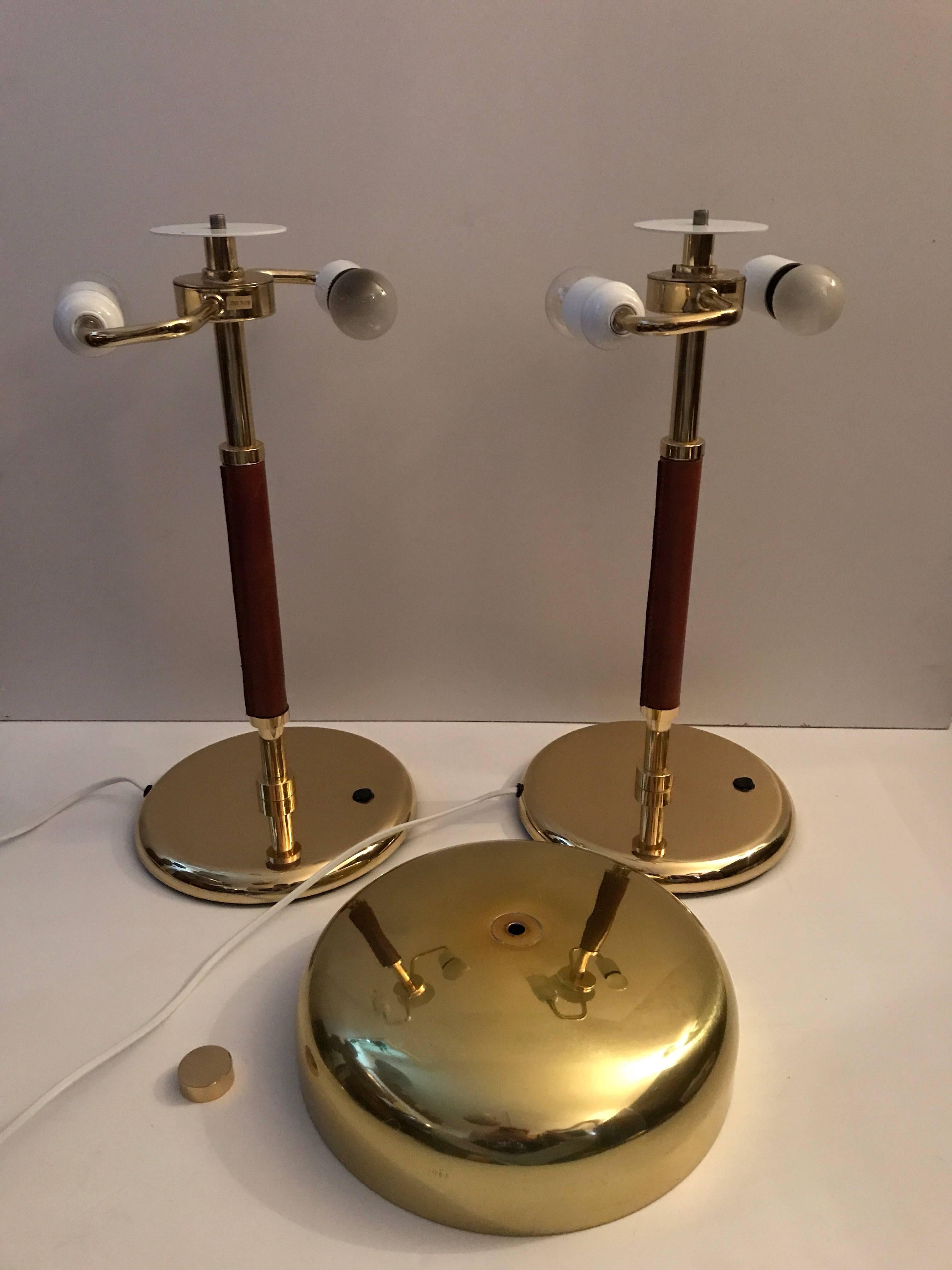 Scandinavian Modern Very Rare Swedish Brass and Leather Table Lamps Small Model by Örsj�ö Industri Ab For Sale