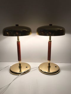 Very Rare Swedish Brass and Leather Table Lamps Small Model by Örsjö Industri Ab