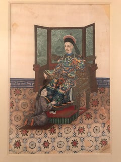 Paire de portraits d'ancêtres chinois anciens de très haute qualité sur papier de riz